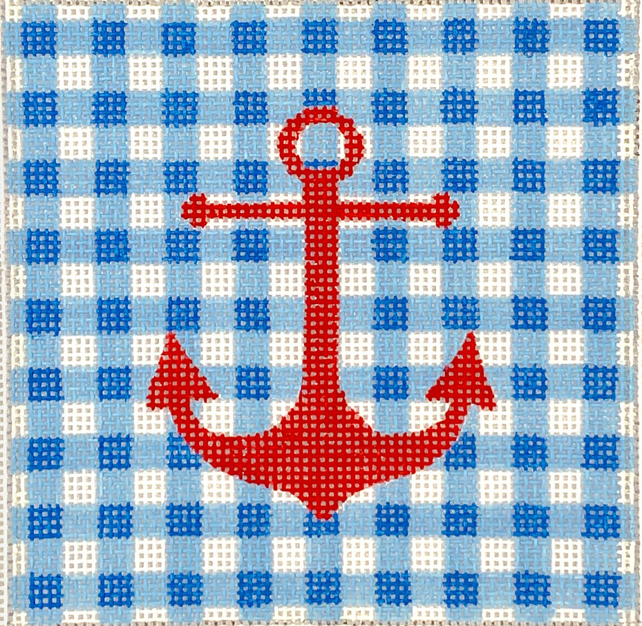 INSSQ4-27 - Red Anchor on Blue Gingham