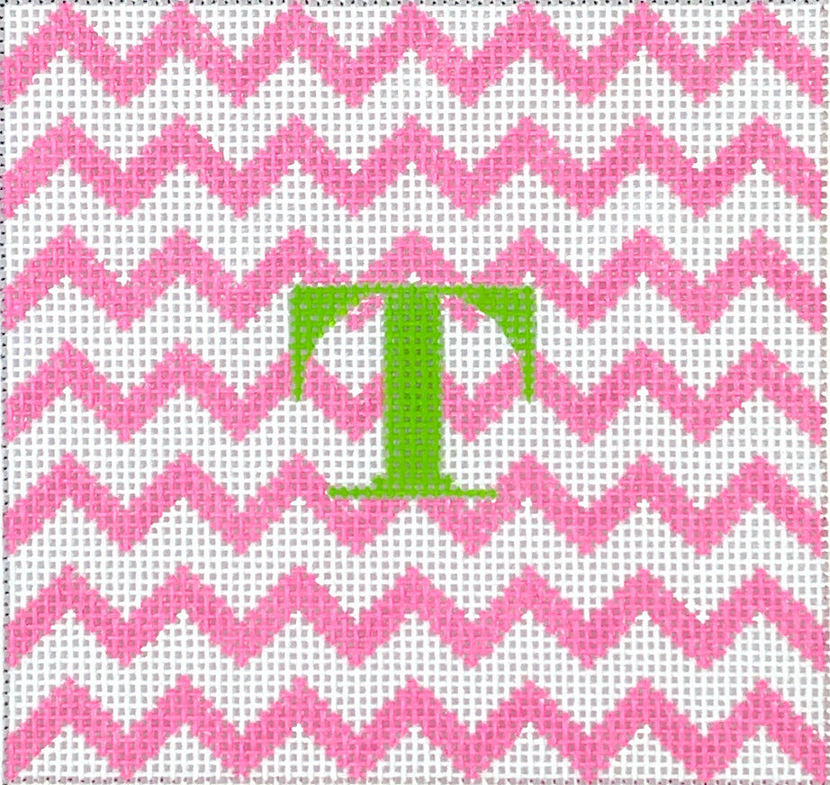 INSSQ4-54 - Zigzag - Pink on White with Green Letter