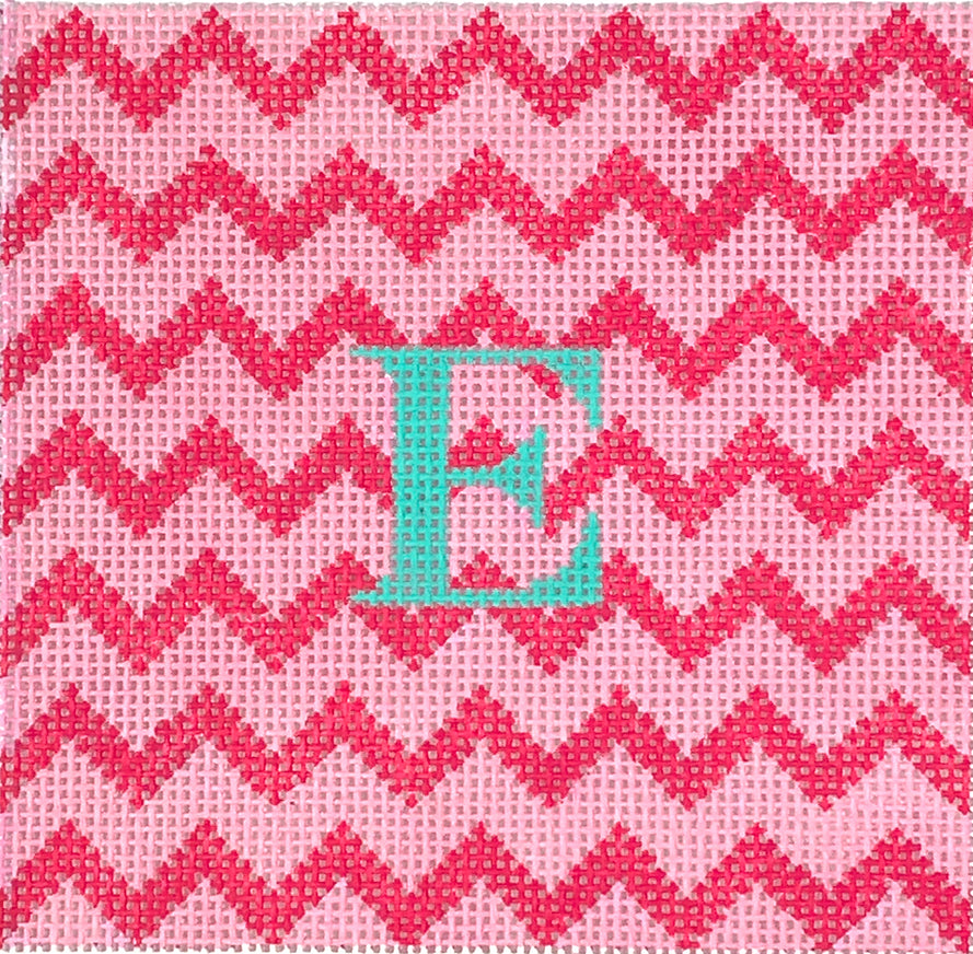 INSSQ4-55 - Zigzag - Raspberry on Pink with Turquoise Letter