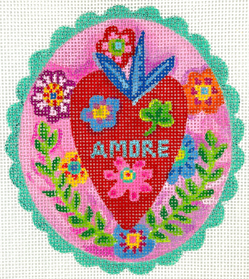 JE-OM-02 - "Amore" Red Heart with Flowers and Leaves