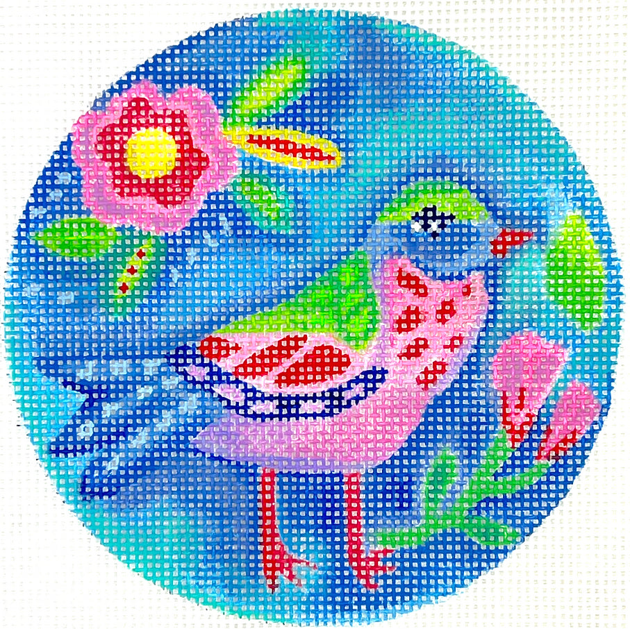 JE-OM-12 - Green, Pink and Blue Bird with Pink Flowers