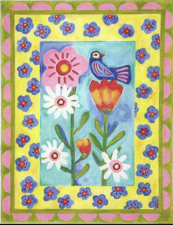 JE-PL-01 - Blue Bird on Flowers with Double Border