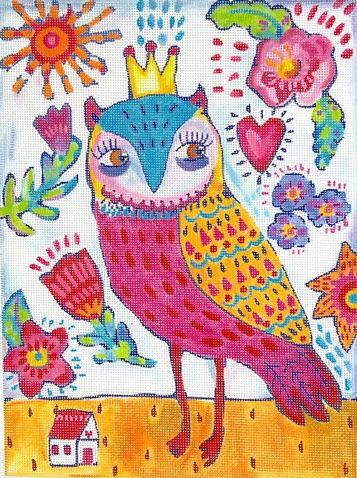 JE-PL-02 - Spunky Owl with Crown and Flowers