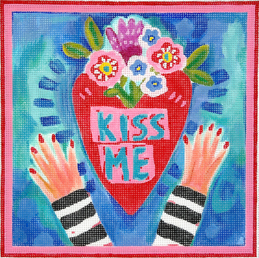 JE-PL-18 - "Kiss Me" Heart with Flowers and Hands