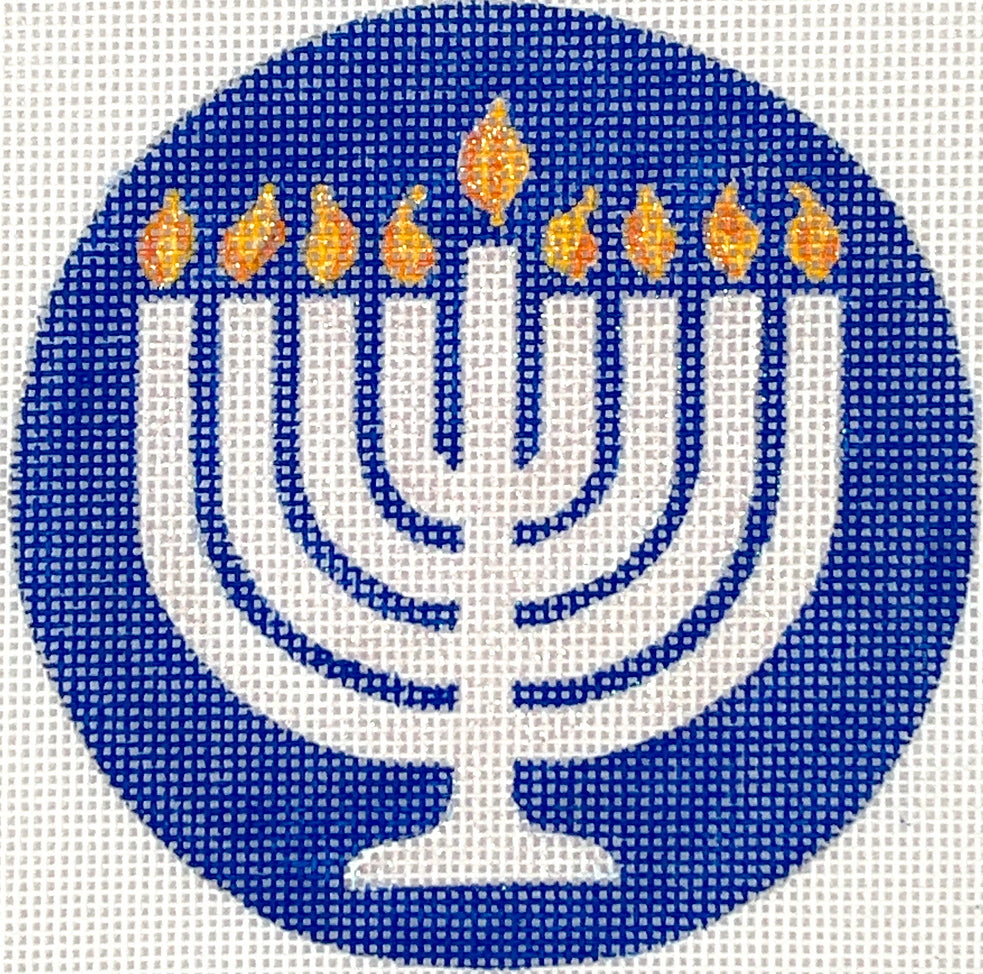 JM-05 - Menorah - White, Yellow and Orange on Deep Blue