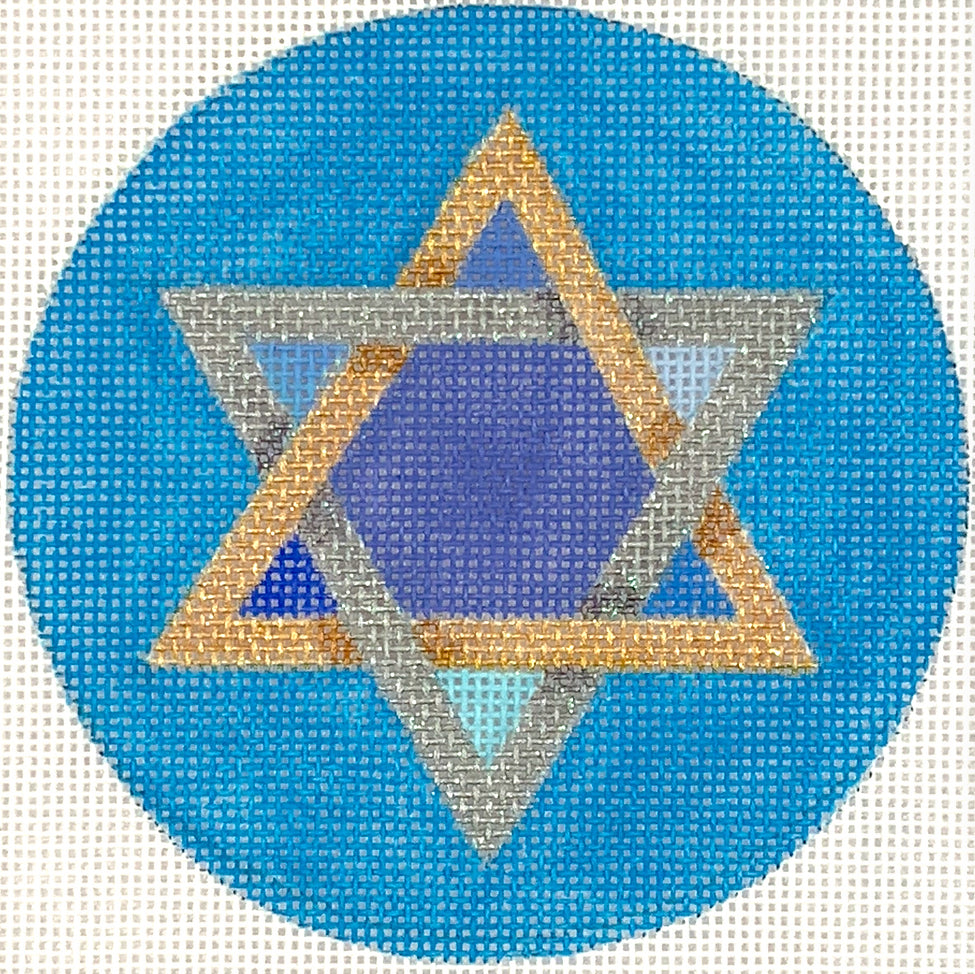 JM-10 - Star of David - Mixed Blues, Gold and Silver on Bright Blue