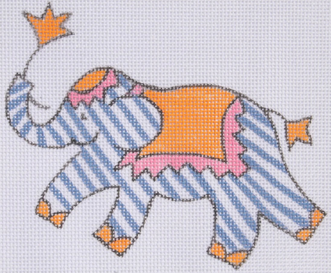 JW-OM-06 - Elephant - Periwinkle Stripes with Orange and Pink