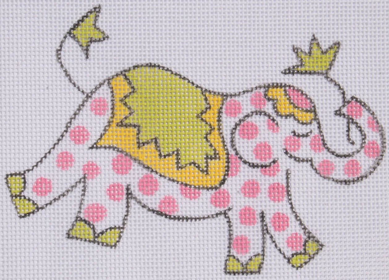 JW-OM-03 - Elephant - Pink Polka Dots with Green and Yellow