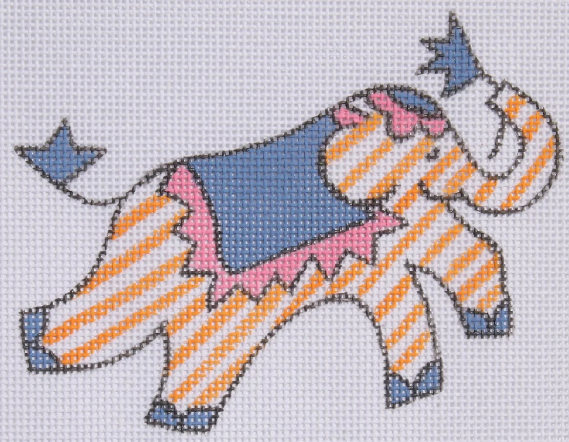 JW-OM-05 - Elephant - Orange Stripes with Periwinkle and Pink