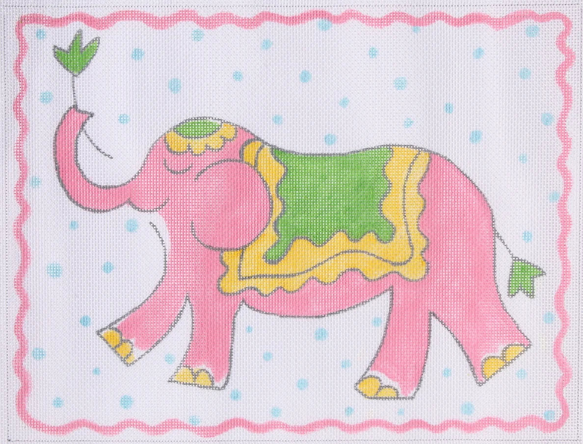 JW-PL-06 - Elephant - Pink, Yellow and Green on Blue Dots