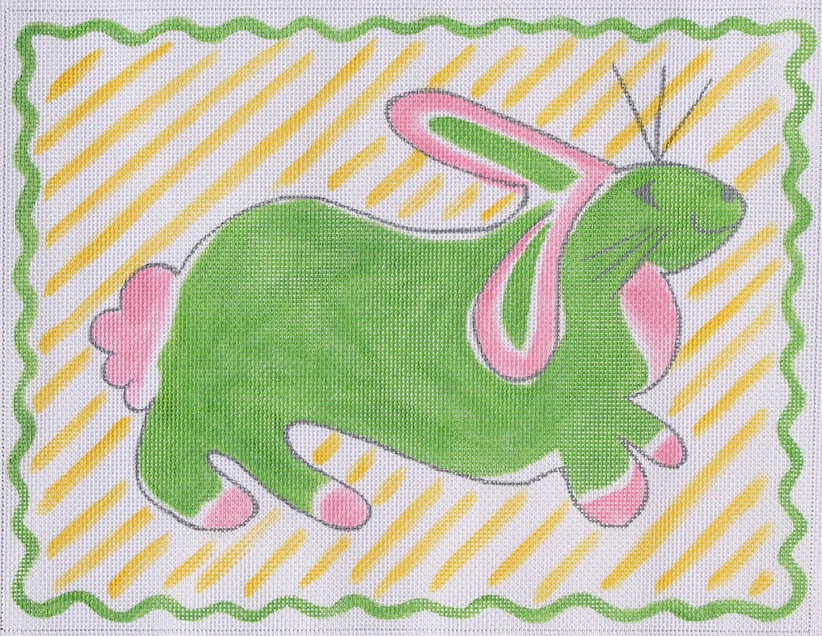 JW-PL-07 - Rabbit - Pink and Green on Yellow Stripes