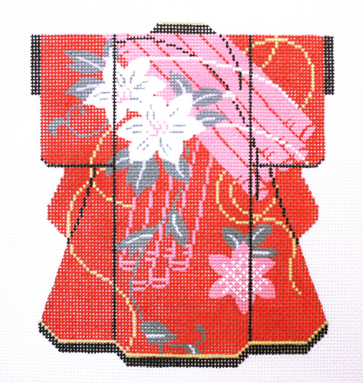 KB36 - White Blossoms on Red Medium Kimono