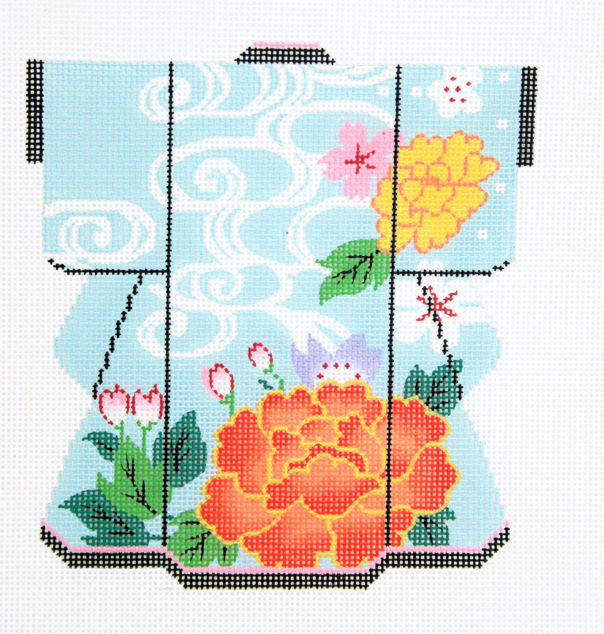 KB43 - Warm Flowers on Blue Medium Kimono