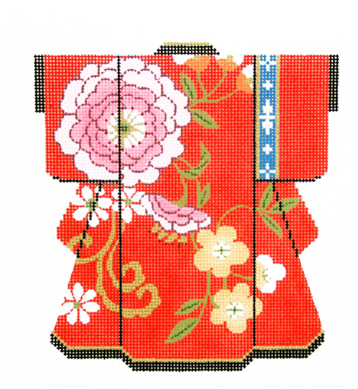 KB51 - Pink Blossoms on Red Medium Kimono