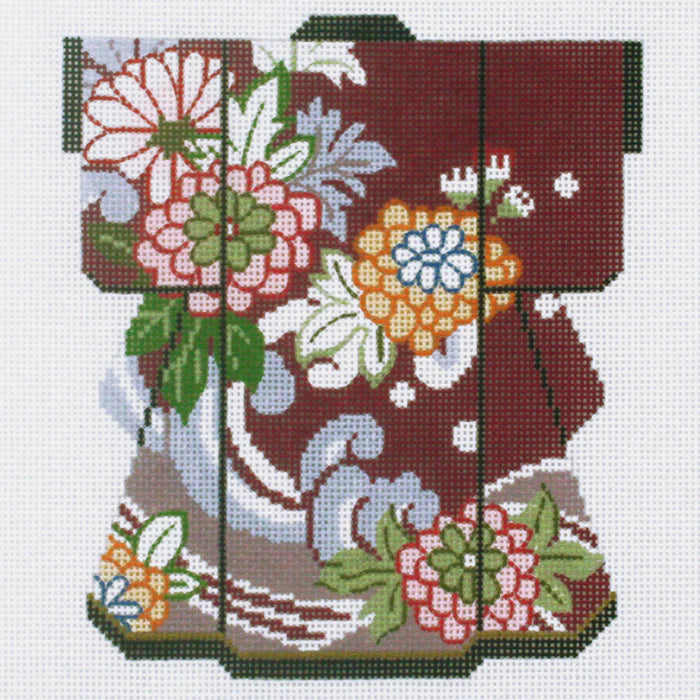 KB53 - Zinnias on Maroon Medium Kimono