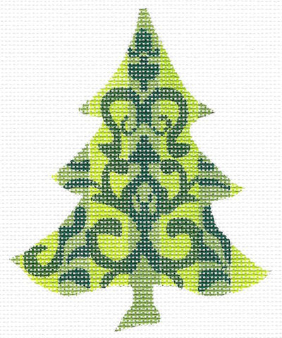 KCNT004-18 - Chartreuse Damask Tree and Stitch Guide