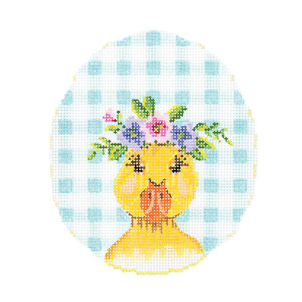 KEA73-18 - Duckie with Flower Crown on Aqua Gingham