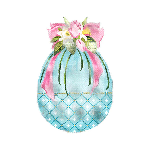 KEA78-18 - Turquoise Egg with Tulips and Pink Ribbon