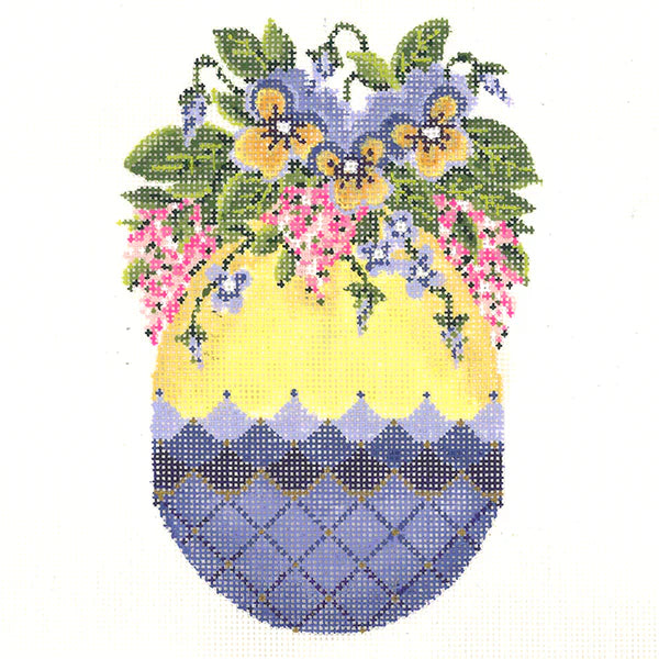 KEA81-18 - Violet Egg with Cascading Pansies