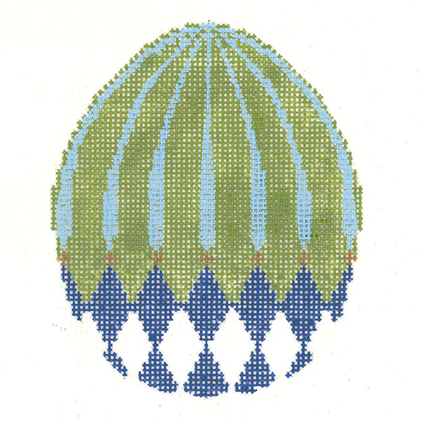 KEA87-18 - Royal Harlequin Egg with Green and Aqua Stripes