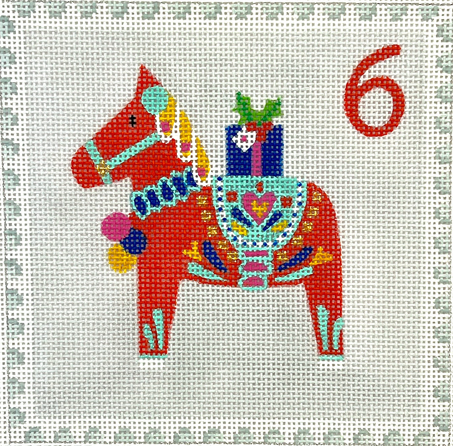 KH-PL-06 - Advent Stamp #6 - Dala Horse with Gift - Sweden