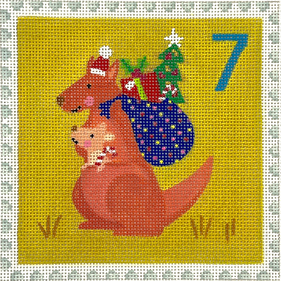 KH-PL-07 - Advent Stamp #7 - Kangaroo with Baby and Toy Sack