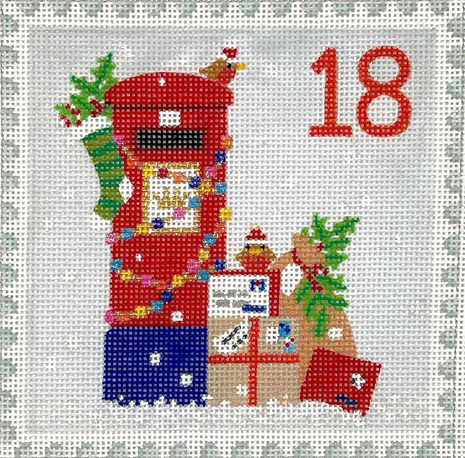 KH-PL-18 - Advent Stamp #18 - English Letter Box with Gifts - England