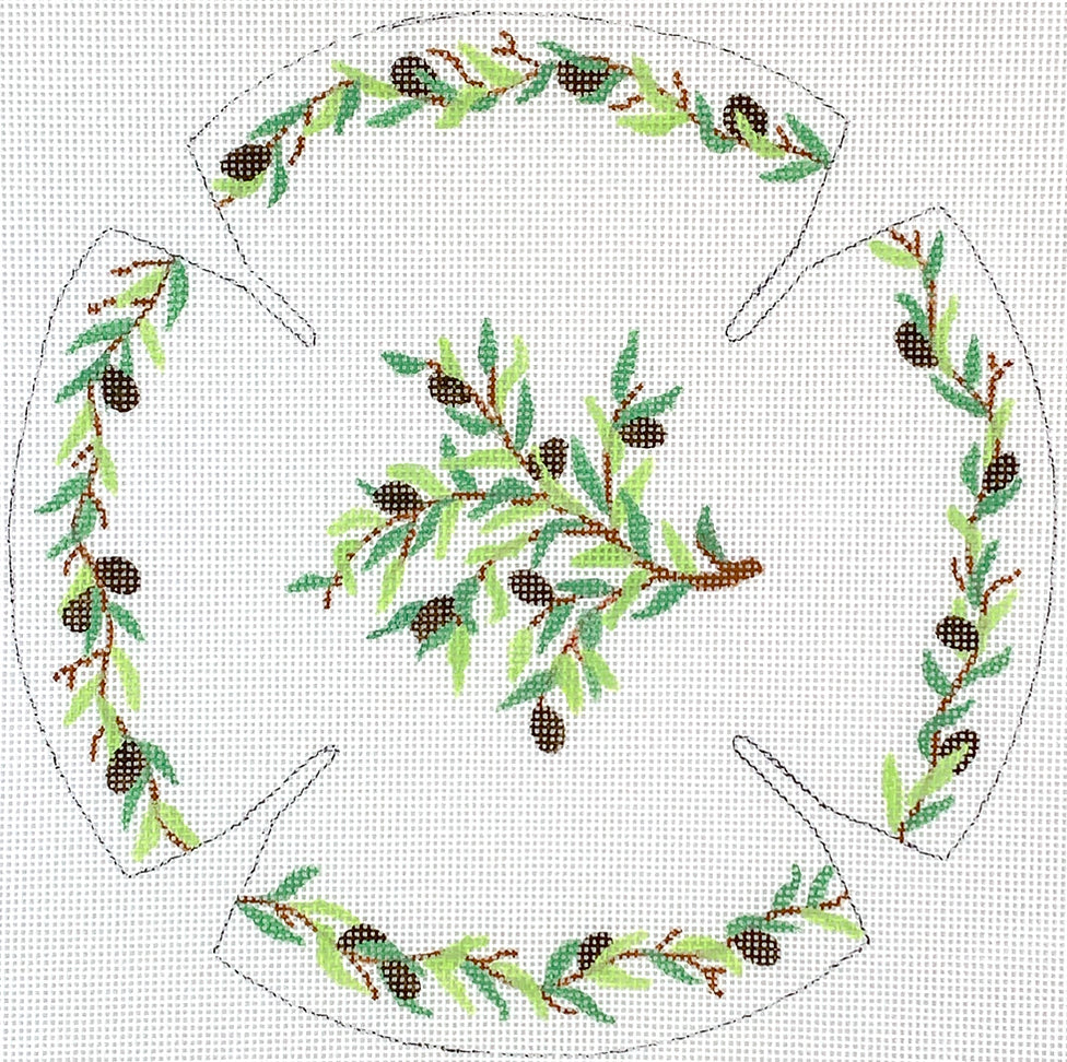 KIP-09 - Kippah - Olive Branches on Light Sky Blue