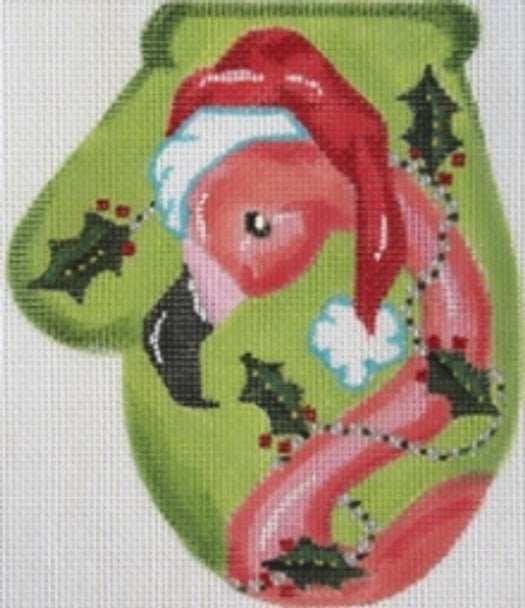 KL187-2 - Flamingo in Santa Hat Mitten Ornament