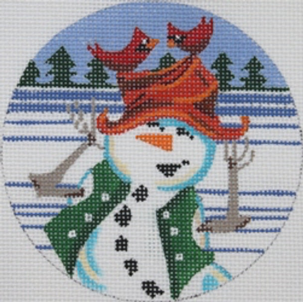 KL192 - Birds Perched on Snowman's Hat Ornament