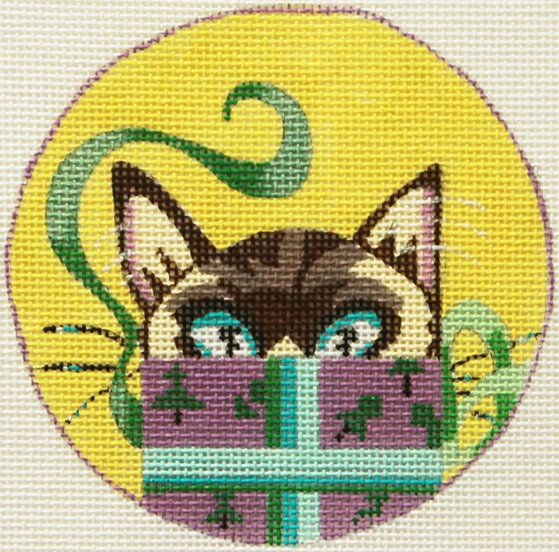 KL224 - Kitten with Purple Box with Trees Ornament