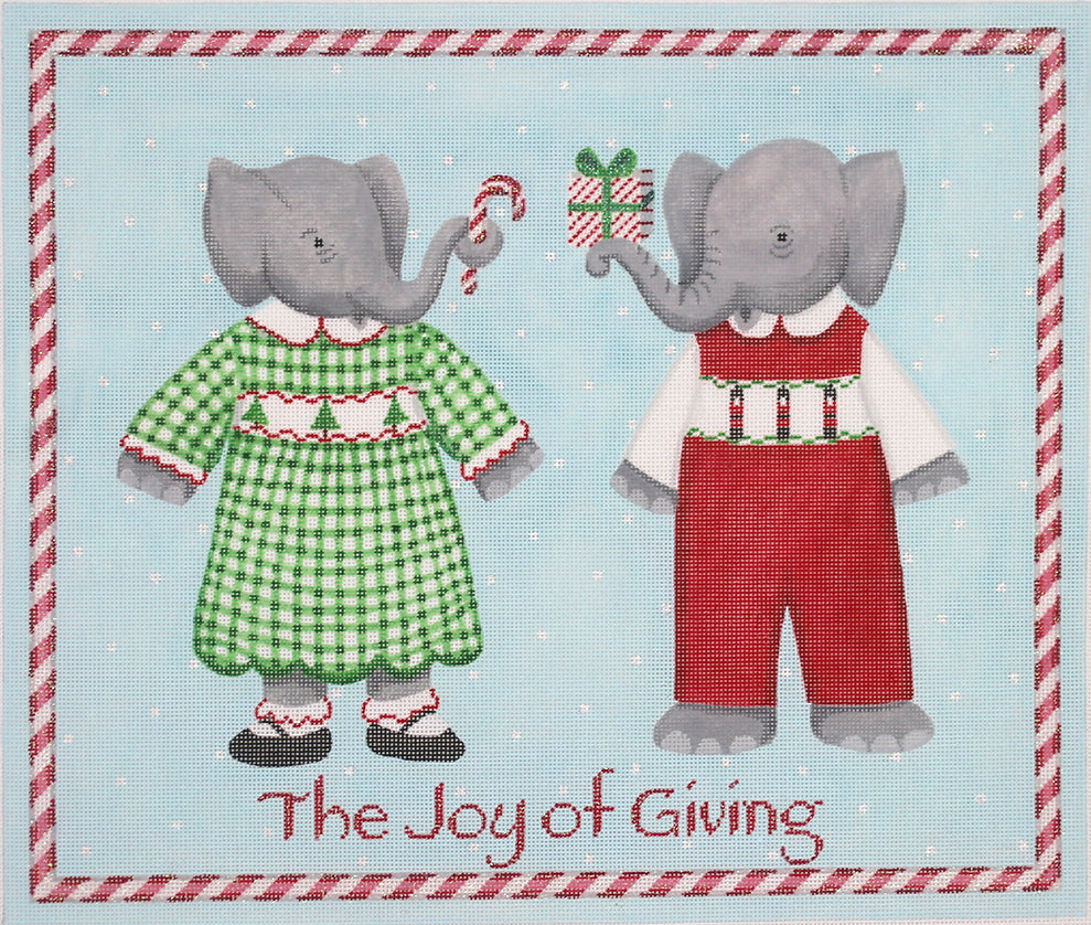 KR-PL-07 - "The Joy of Giving" 2 Elephants with Candy Cane Border