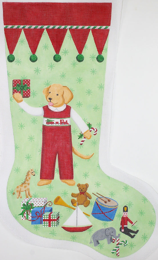 KR-STK-01 - Stocking - Yellow Dog Boy in Red Overalls