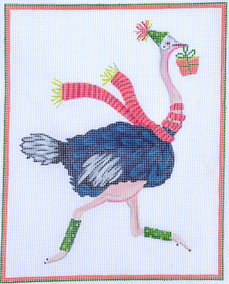 LB-PL-04 - Party Animal Ostrich with Party Hat, Gift and Striped Scarf