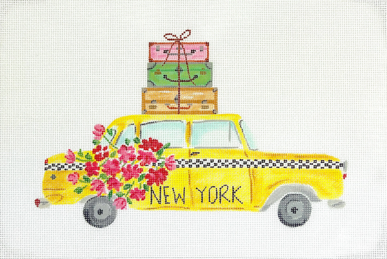 LB-PL-31 - New York Yellow Cap with Flowers and Suitcases