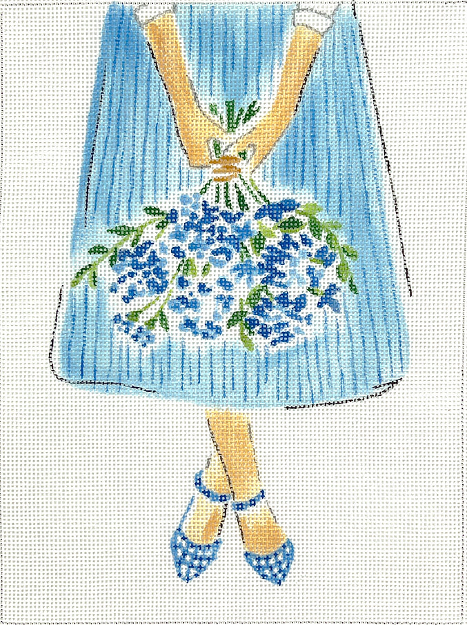 LB-PL-32 - Blue Flowers on Striped Skirt