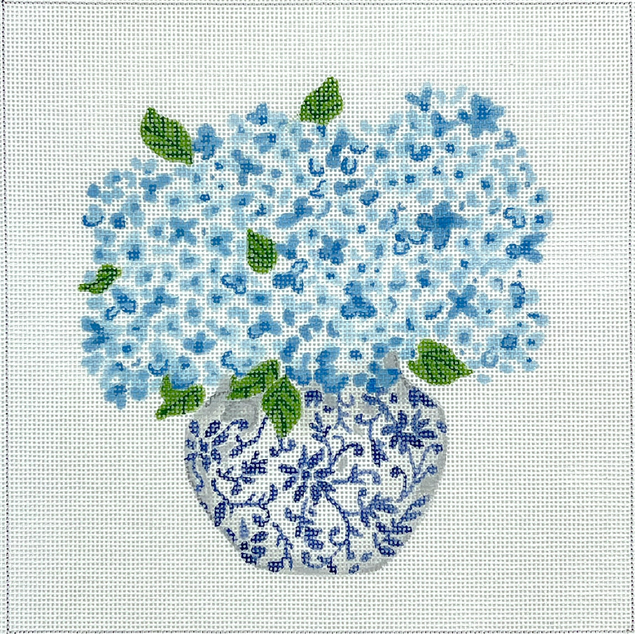 LB-PL-33 - Blue Chinoiserie Pot with Blue Hydrangea