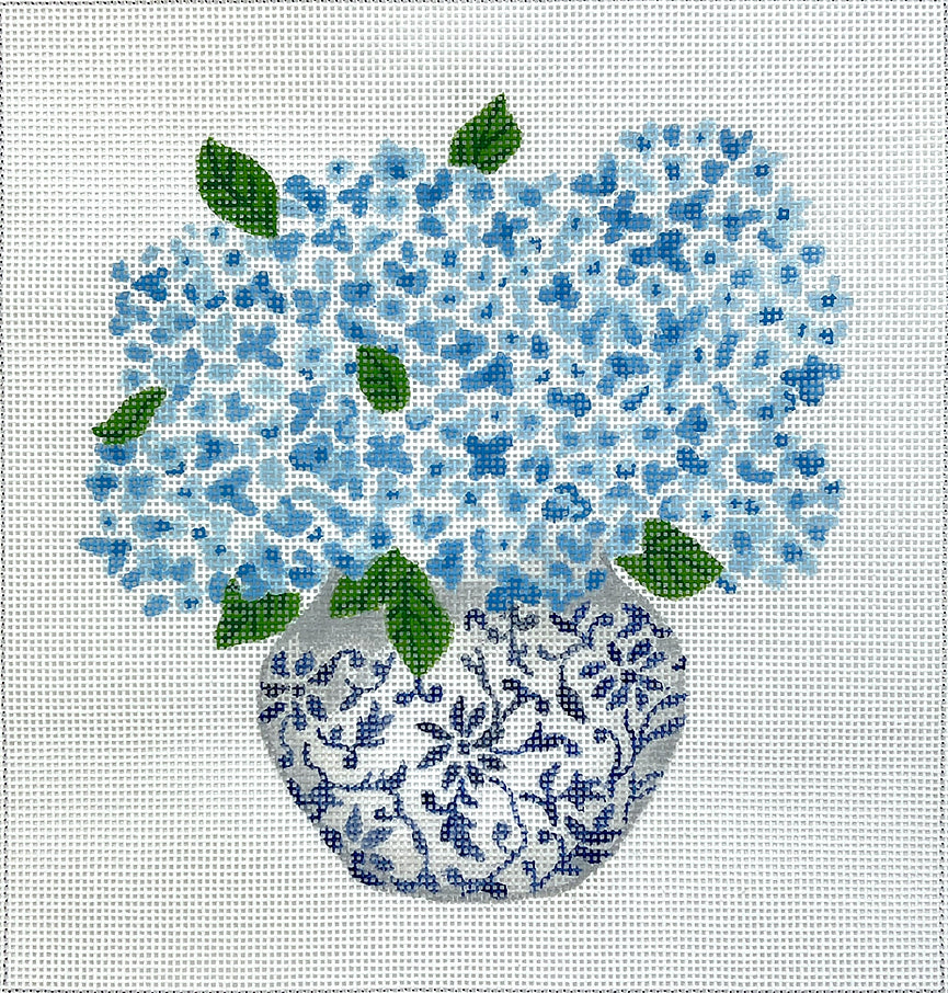 LB-PL-34 - Blue Chinoiserie Pot with Blue Hydrangea (13 CT)