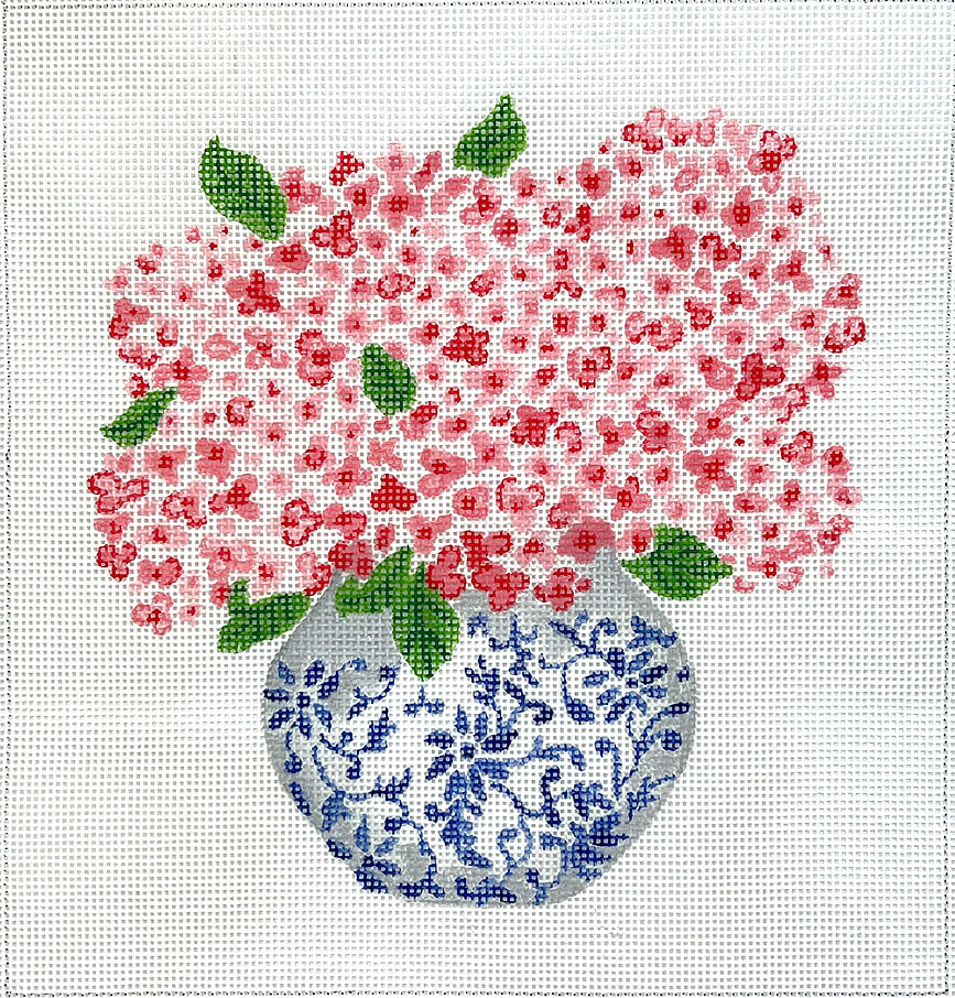 LB-PL-36 - Blue Chinoiserie Pot with Pink Hydrangea (13 CT)