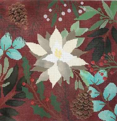LL-PW-7A - Botanical Red with White Flower Pillow