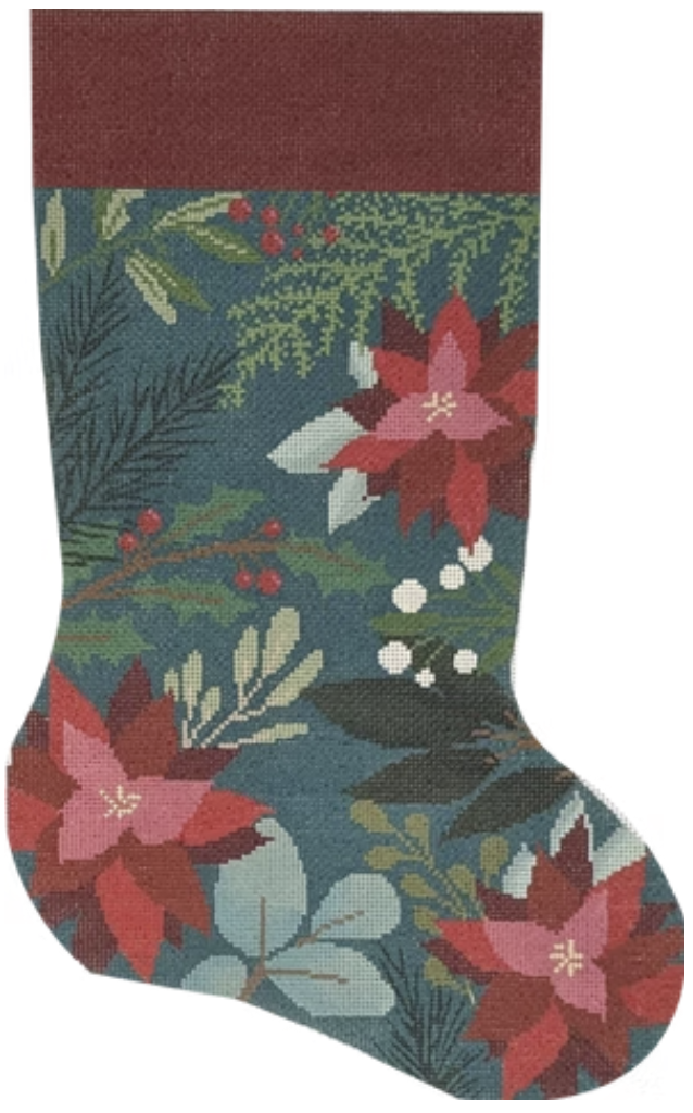 LL-ST-01B - Green Stocking with Red Flowers