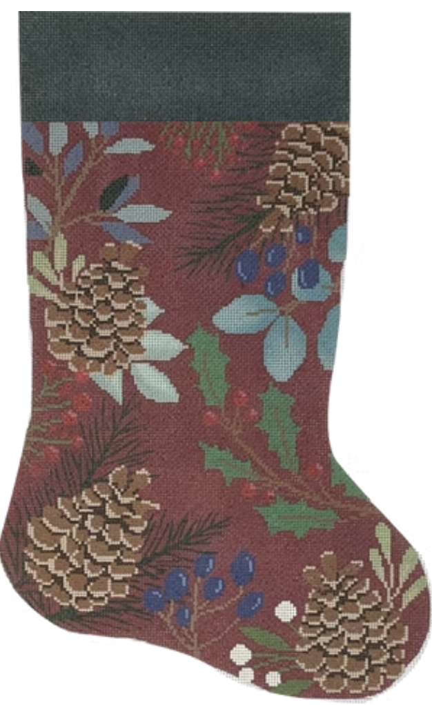 LL-ST-02C - Red Stocking with Pinecones