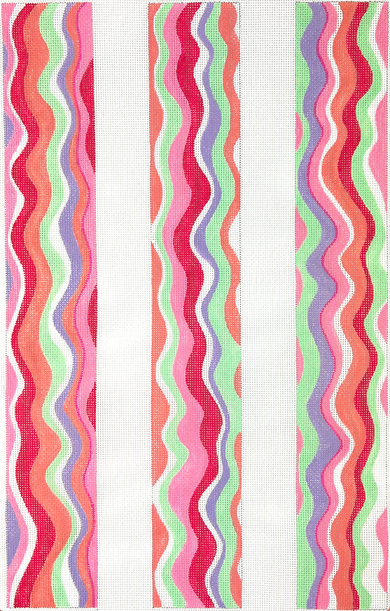 LUG-04 - Luggage Straps - Pucci-Inspired Wavy Lines - Pinks, Corals, Green and Lavender