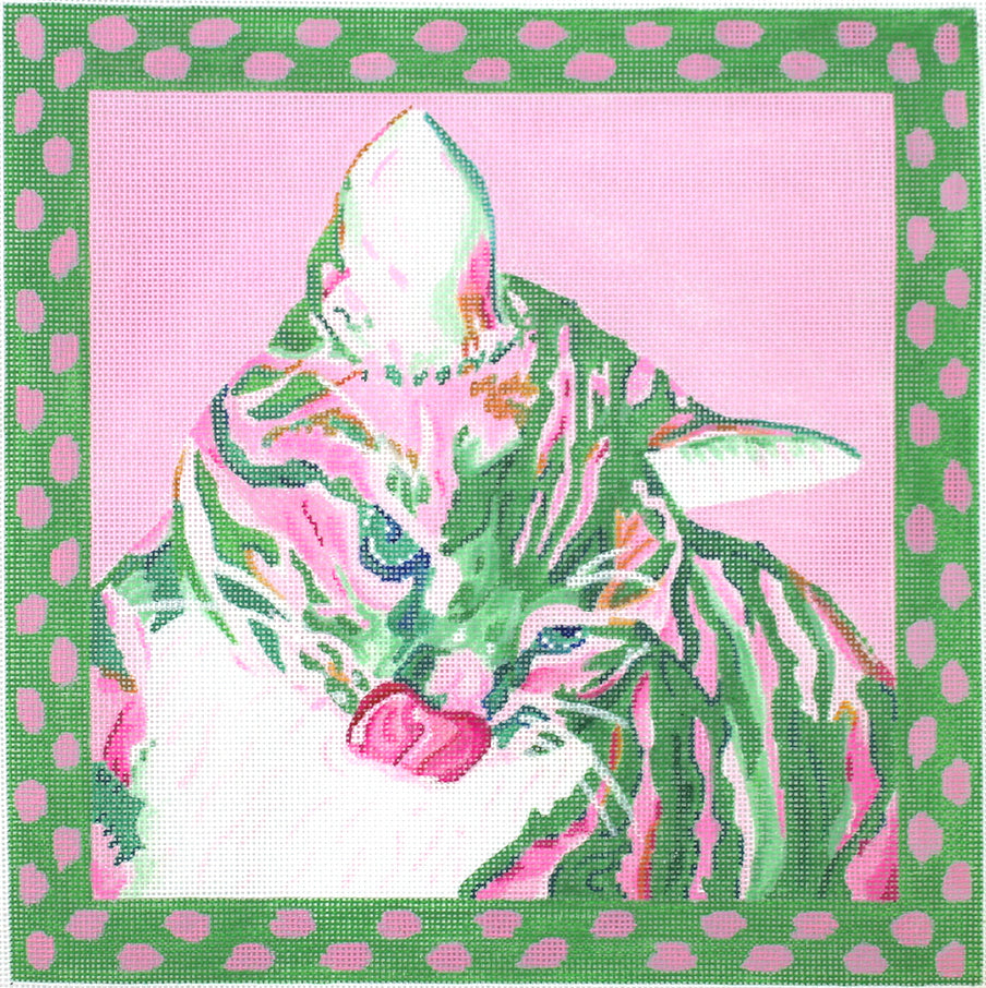 MC-PL-06 - Pippa the Calico Cat - Pinks Greens with Spotted Border