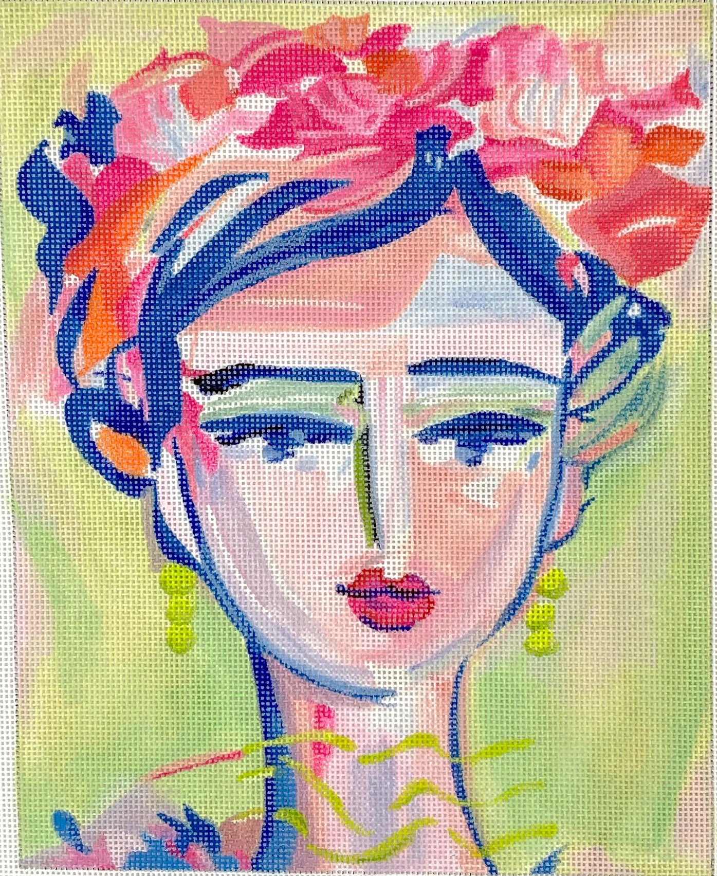 MD-PL-19 - Portrait - Blue and Pink Lady with Pink Flowers