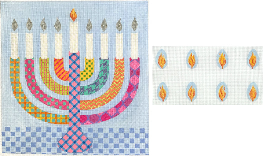 MEN-02 - Menorah - Bright Funky Patterns with Individual Flames