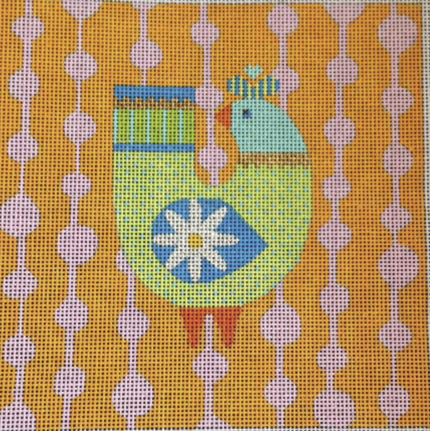 N114C - Mod Birds Ornament - Orange/Pink Pods Background