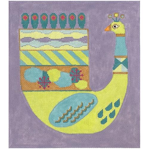 N124A - Peacock Party - Single Green Bird with Background
