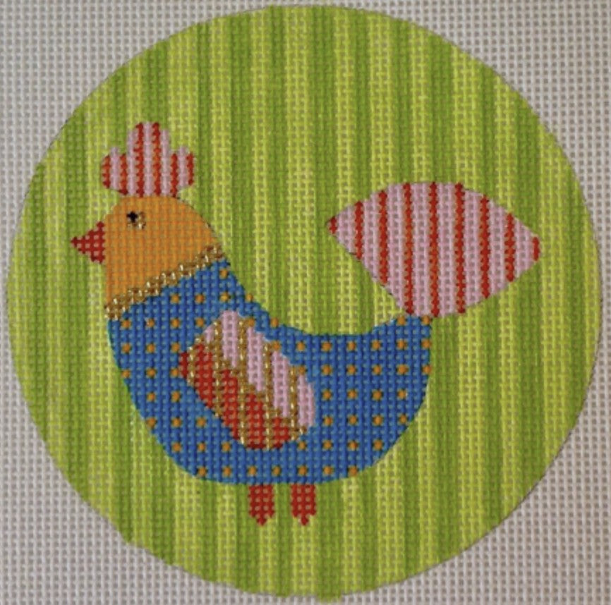NSIT5 - Mod Birds Ornament - Teal Bird on Green Stripe