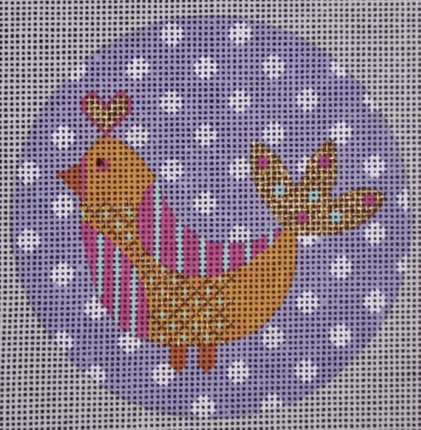 NSIT6 - Mod Birds Ornament - Orange Bird on Purple